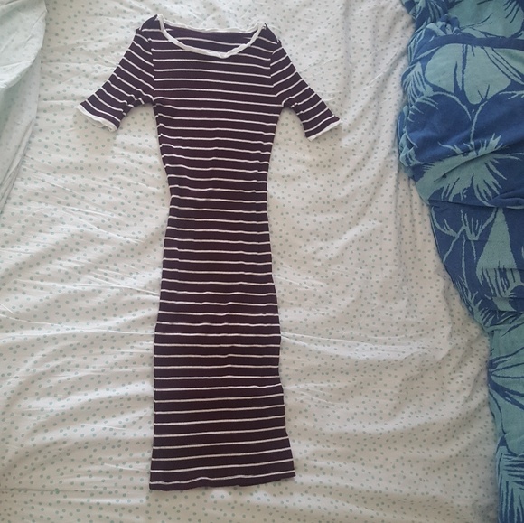 Stripe knit midi dress SZ S maroon white - Picture 3 of 3